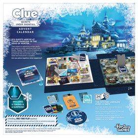 Hasbro Clue Secrets Under Snowfall Tudor Mansion map shows rooms and routes.