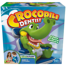 Hasbro Crocodile Dentist tooth press action adds suspense to family play.