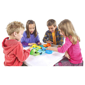 Hasbro Hippos storage keeps marbles organized for easy cleanup after play.