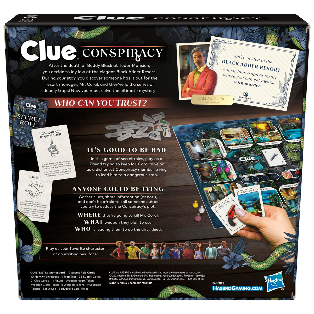 Hasbro Gaming Clue Conspiracy game pieces; detailed characters for immersive play