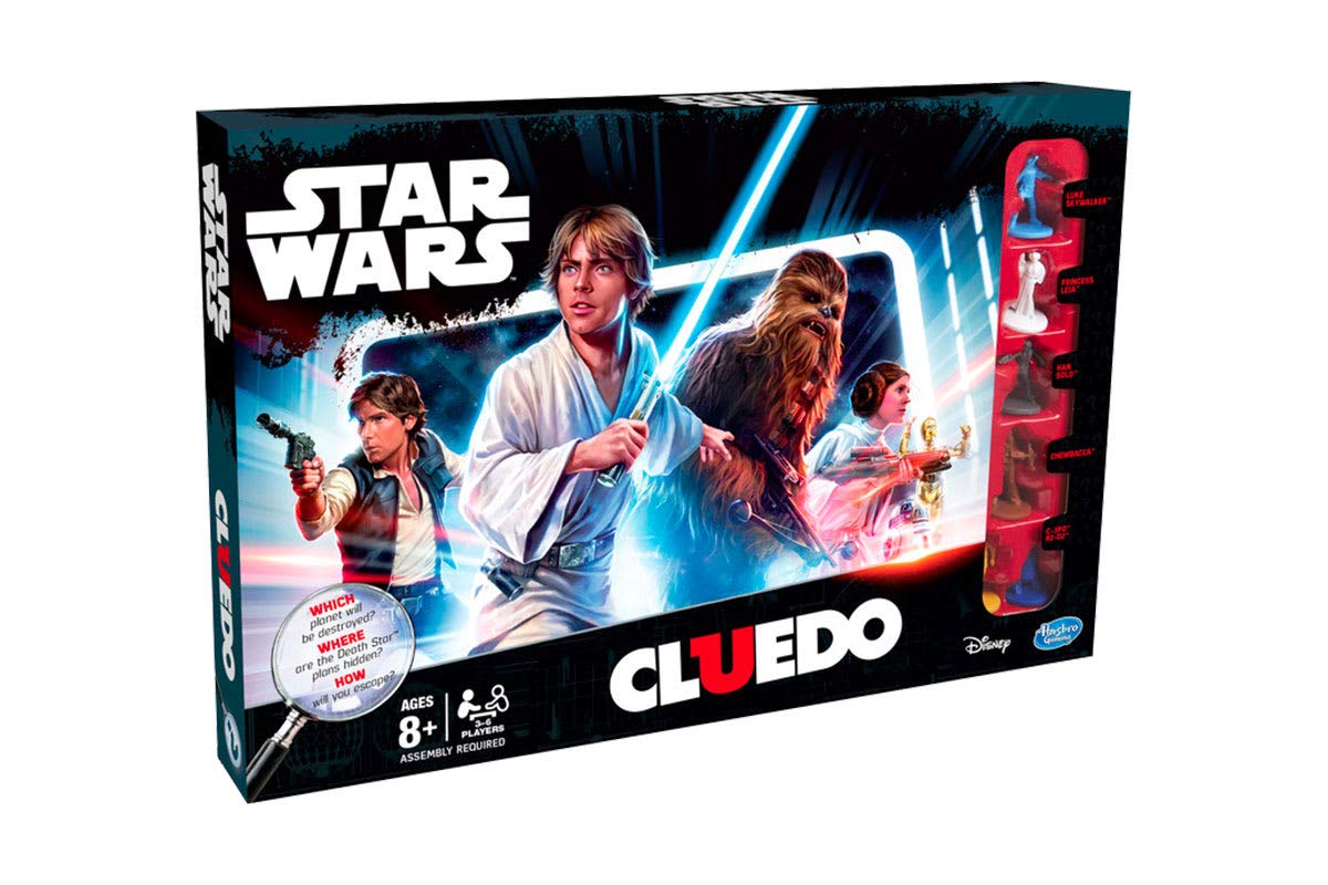 Hasbro Gaming Clue Star Wars Edition character pawns enhance family-friendly deduction play.