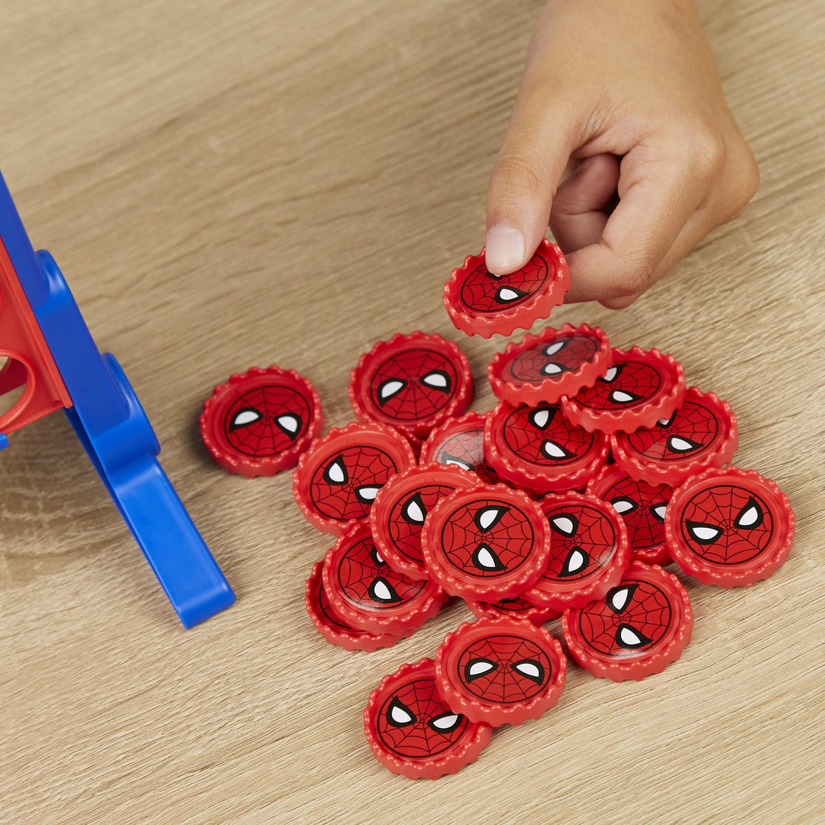 Hasbro Gaming Connect 4 Marvel Spider-Man board layout shown during setup.