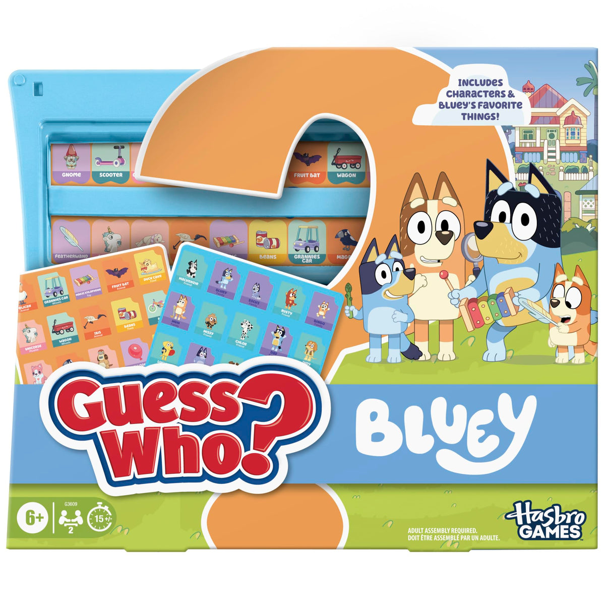 Hasbro Guess Who? Bluey Edition character and object cards for interactive play.