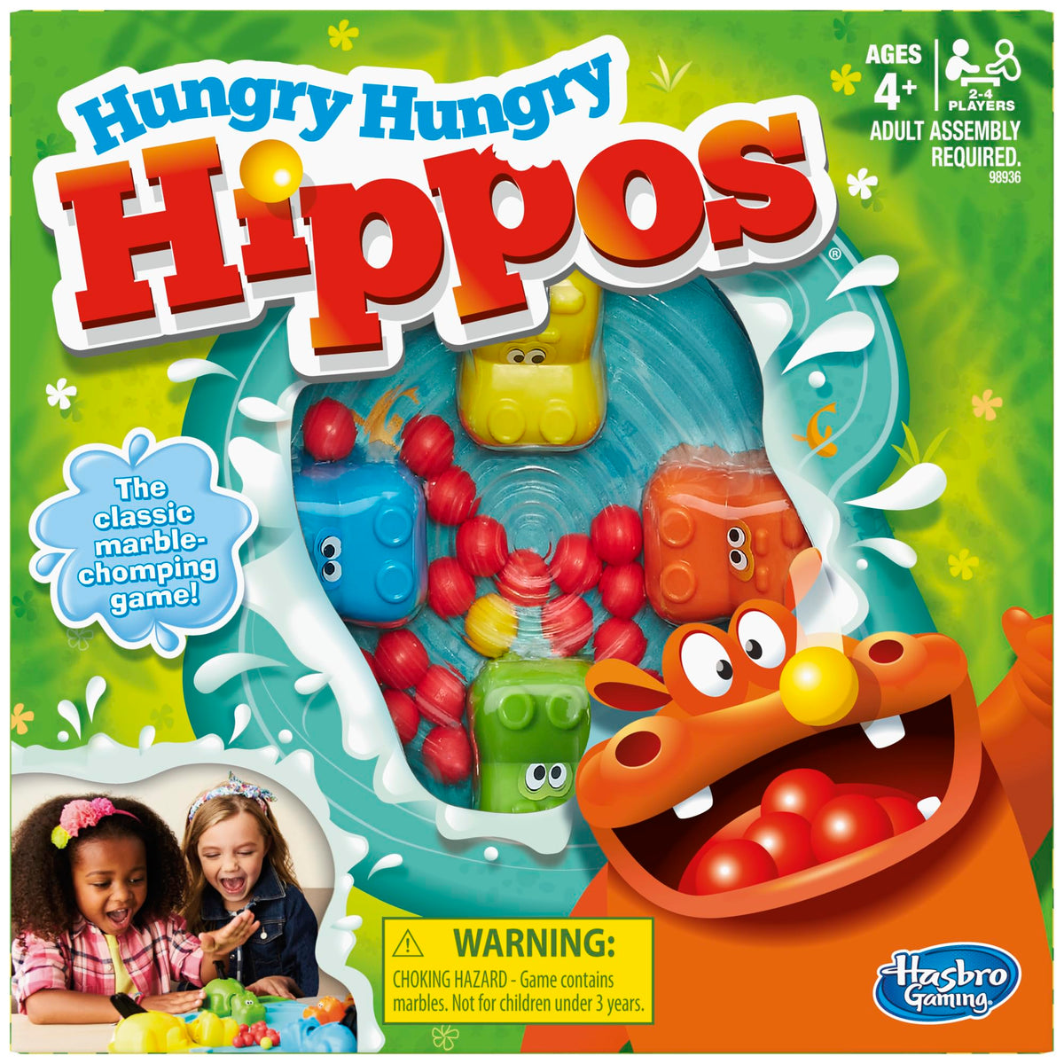 Hasbro Gaming Hungry Hungry Hippos game base invites fast-paced, family-friendly play.