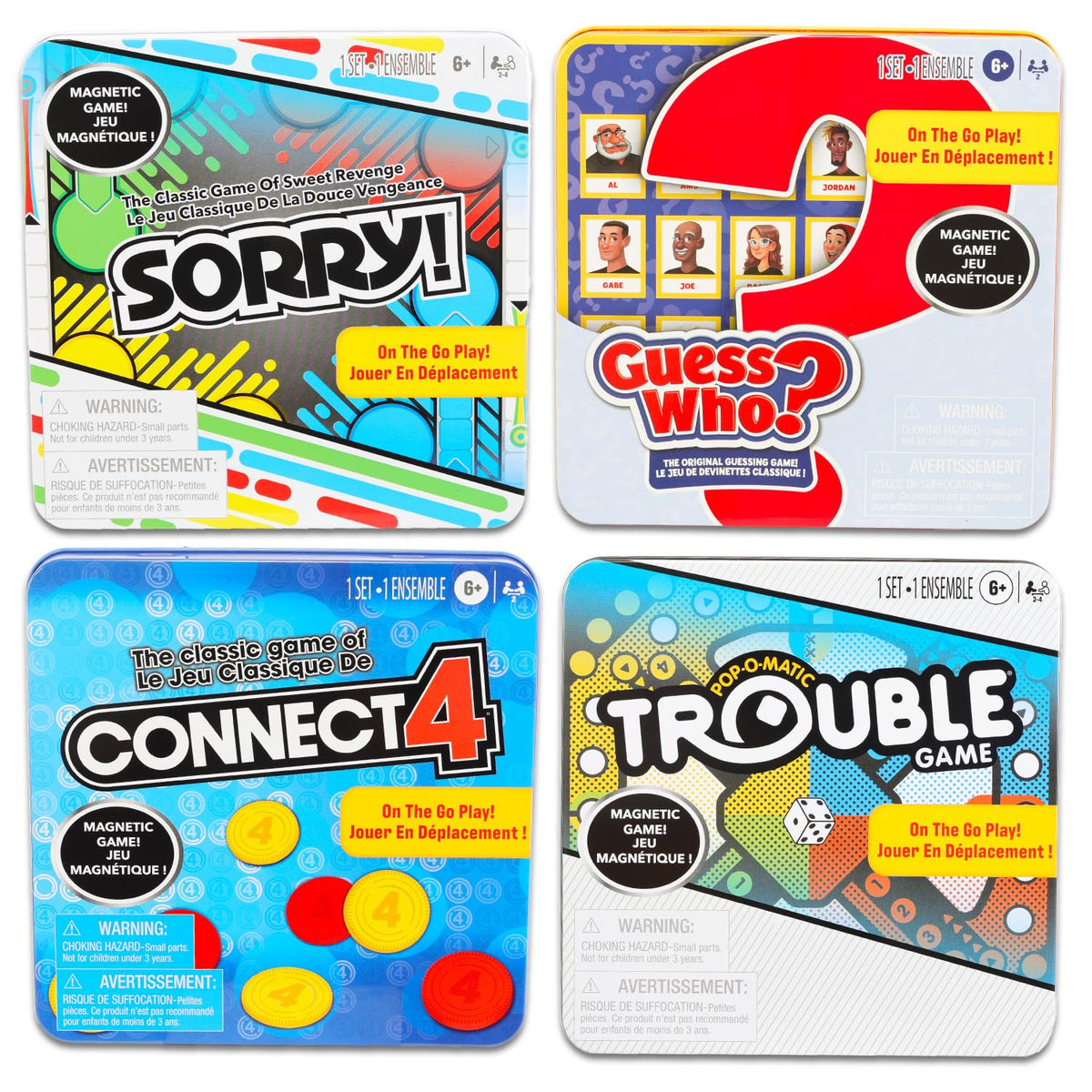 Hasbro Gaming magnetic travel set featuring Sorry! tin for plane and car trips.
