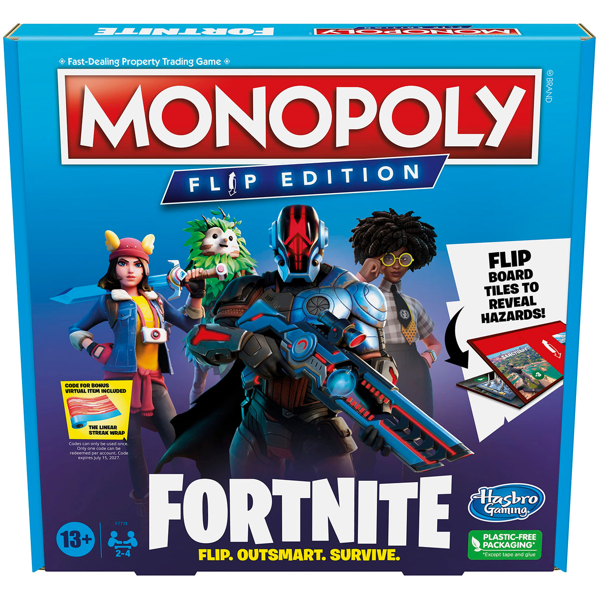 Hasbro Gaming Monopoly Flip Edition Fortnite board showing locations for strategic play