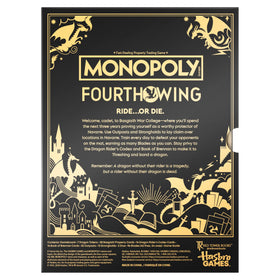 Monopoly Fourth Wing Edition gameboard close-up with dragon-inspired artwork.