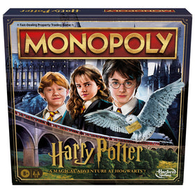 Hasbro Gaming Monopoly Harry Potter Edition board shows Hogwarts map for family play.