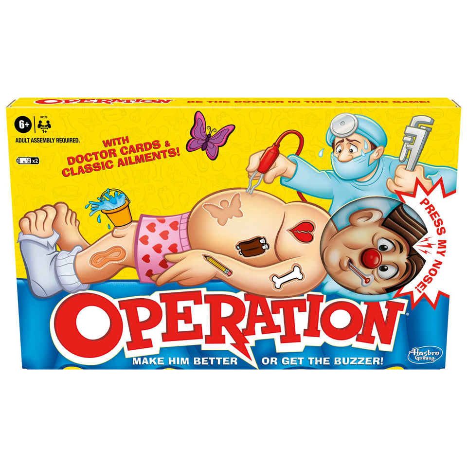 Hasbro Operation electronic game with Cavity Sam and buzzer, ideal for family fun.