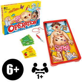 Hasbro Operation game showing doctor cards for imaginative challenges.