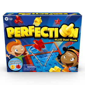 Hasbro Gaming Perfection Plus duel mode in action, kids race to fit shapes before time runs out.