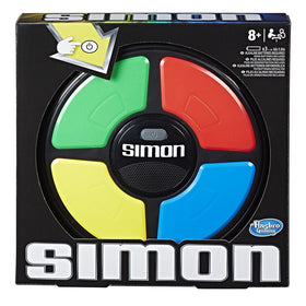 Hasbro Gaming Simon Game features pressed colored buttons for quick reaction training.