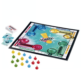 Hasbro Gaming Sorry! four-piece setup supports quick setup and clean family fun.