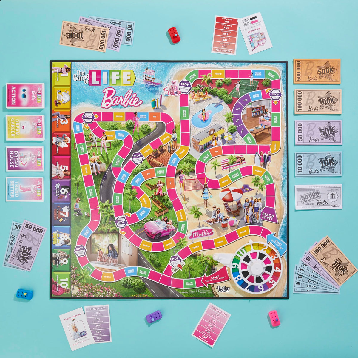 Hasbro The Game of Life Barbie Edition Dream House cards; visualize home dreams as you play.