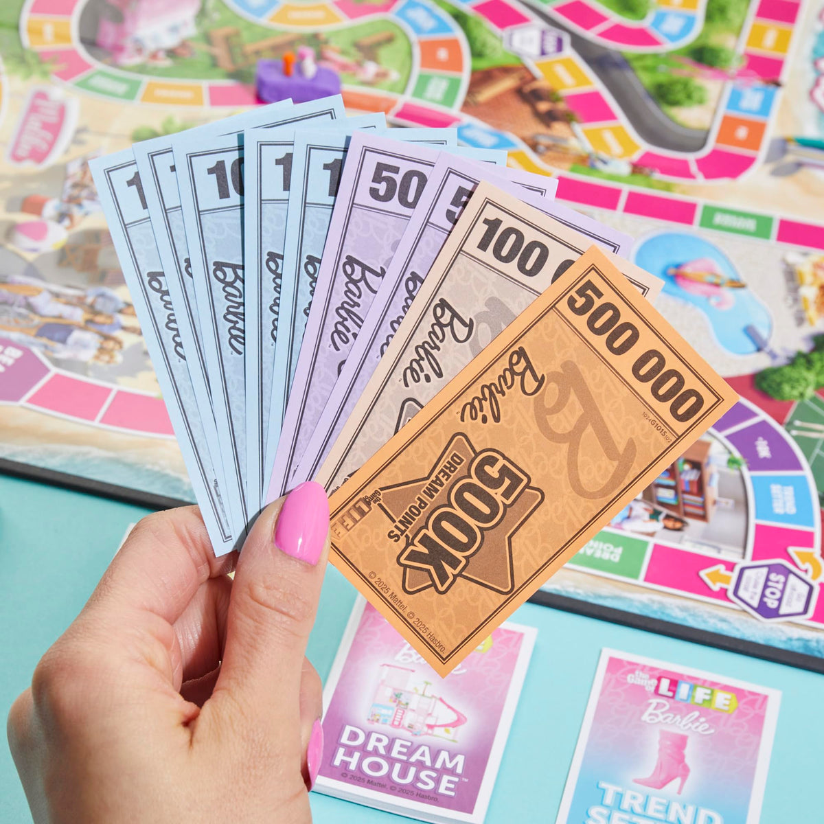 Hasbro The Game of Life Barbie Edition Family Night setup; ideal for cozy evenings with loved ones.