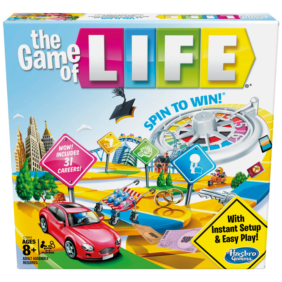 Hasbro The Game of Life start scene with the car token for family play