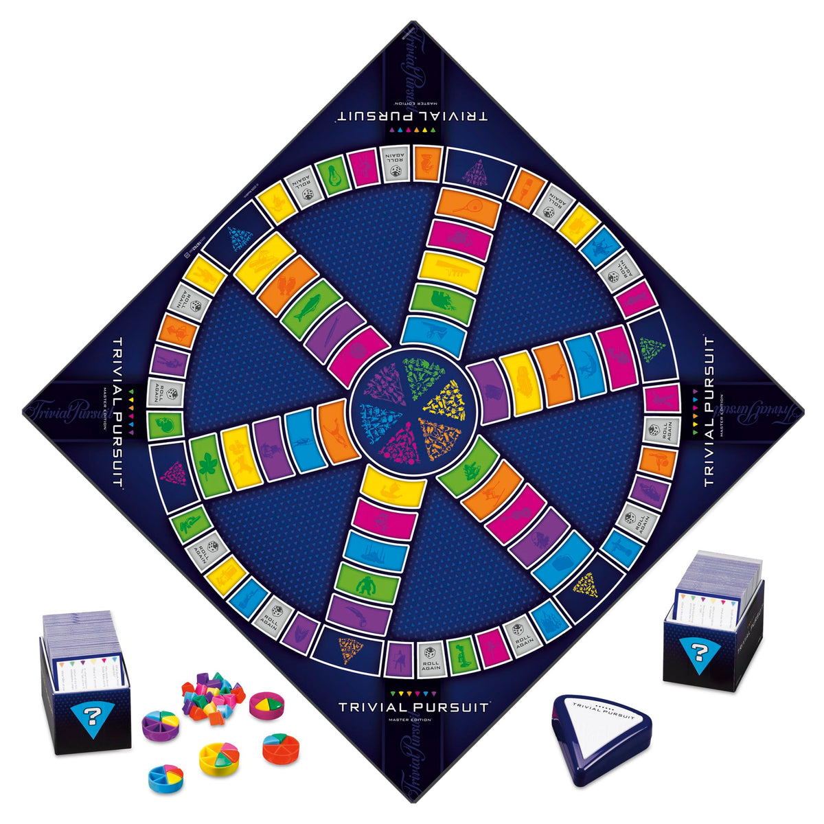 Hasbro Gaming Trivial Pursuit Master Edition player pieces and wedges ready for competitive play