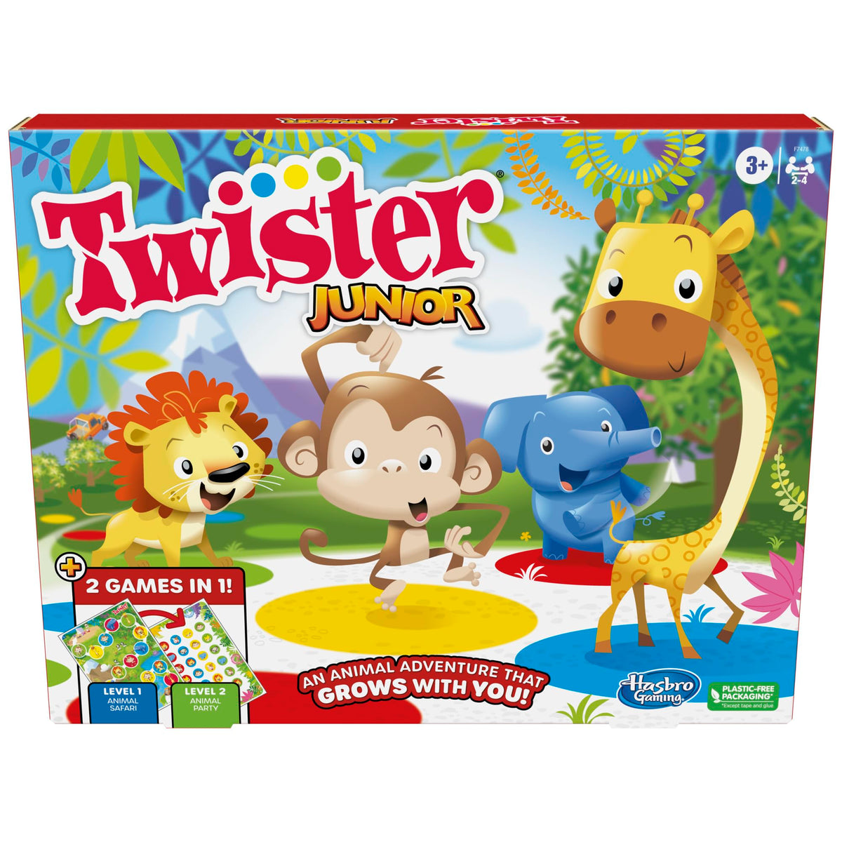 Hasbro Gaming Twister Junior Animal Safari mat for color recognition and pretend play.