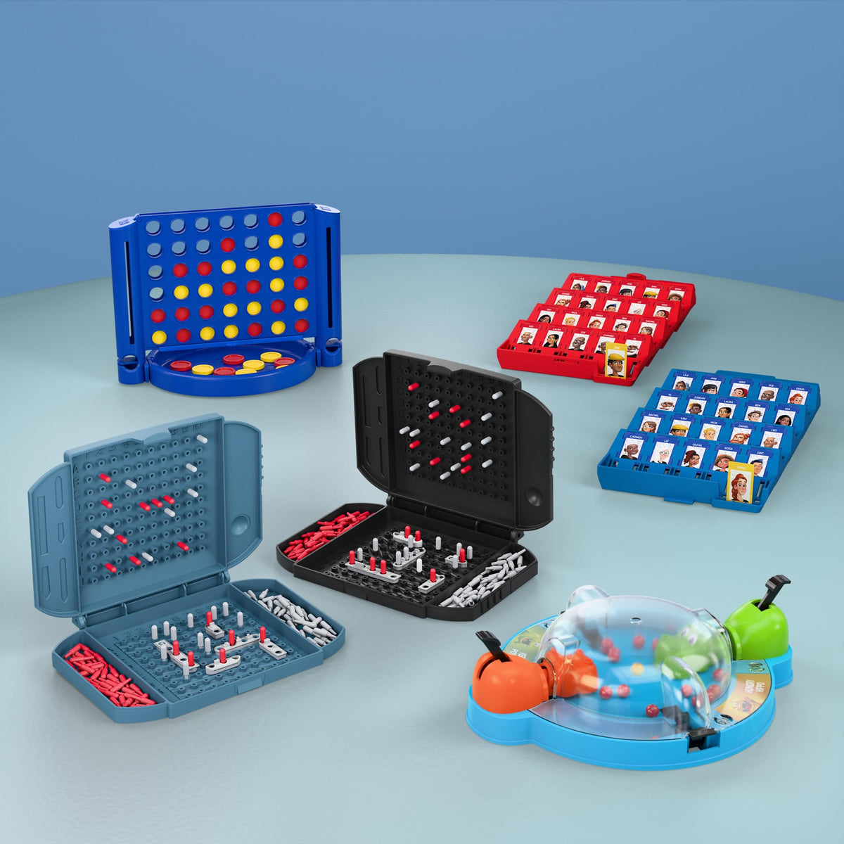 Hasbro Grab and Go Guess Who travel game for two, quick setup on the go.