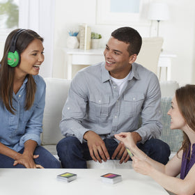 Hasbro Hearing Things game cards featuring 600 phrases for quick guessing