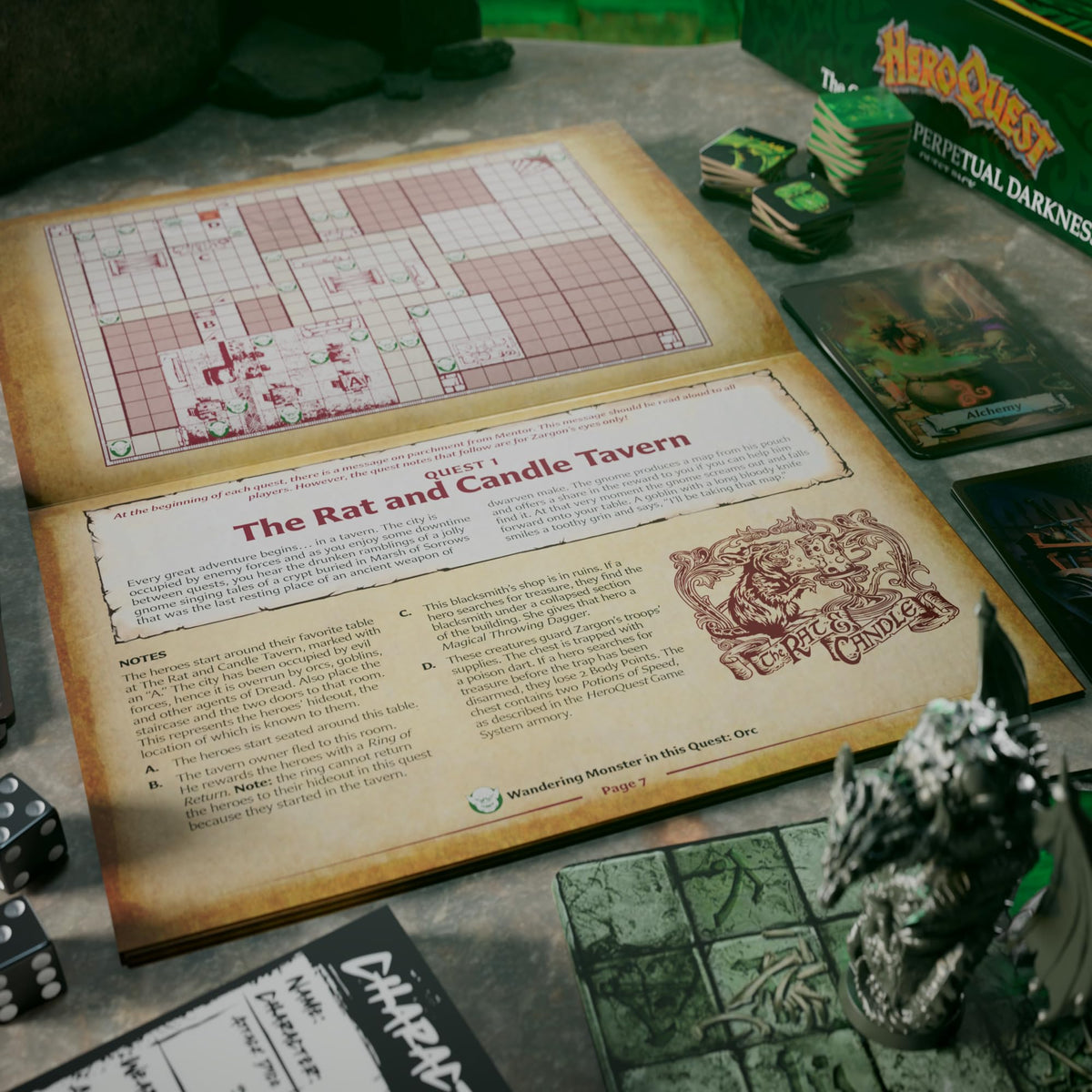 Hasbro HeroQuest tile sheets for dungeon layouts.
