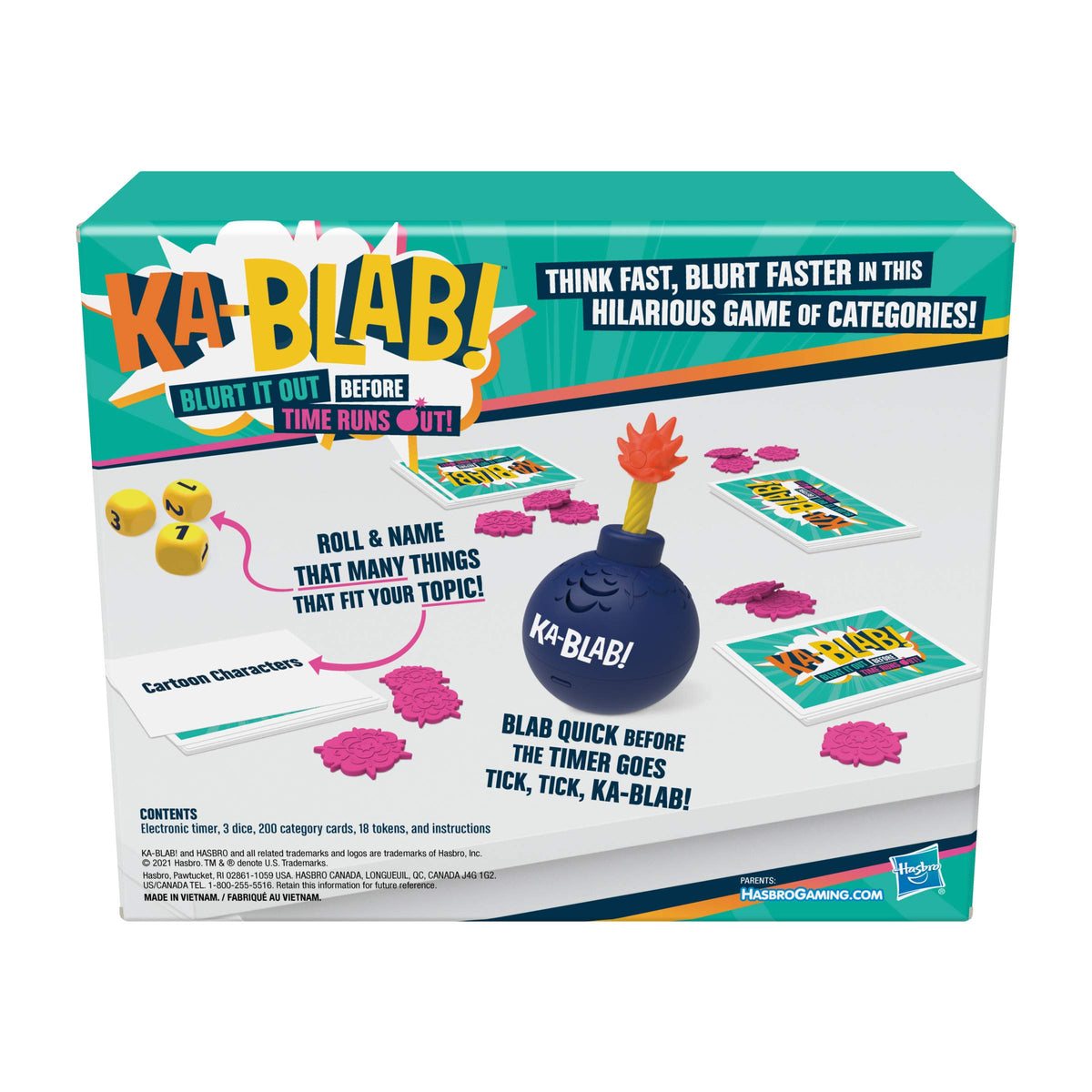 Hasbro Ka-Blab! category cards offer endless topics and fast thinking.