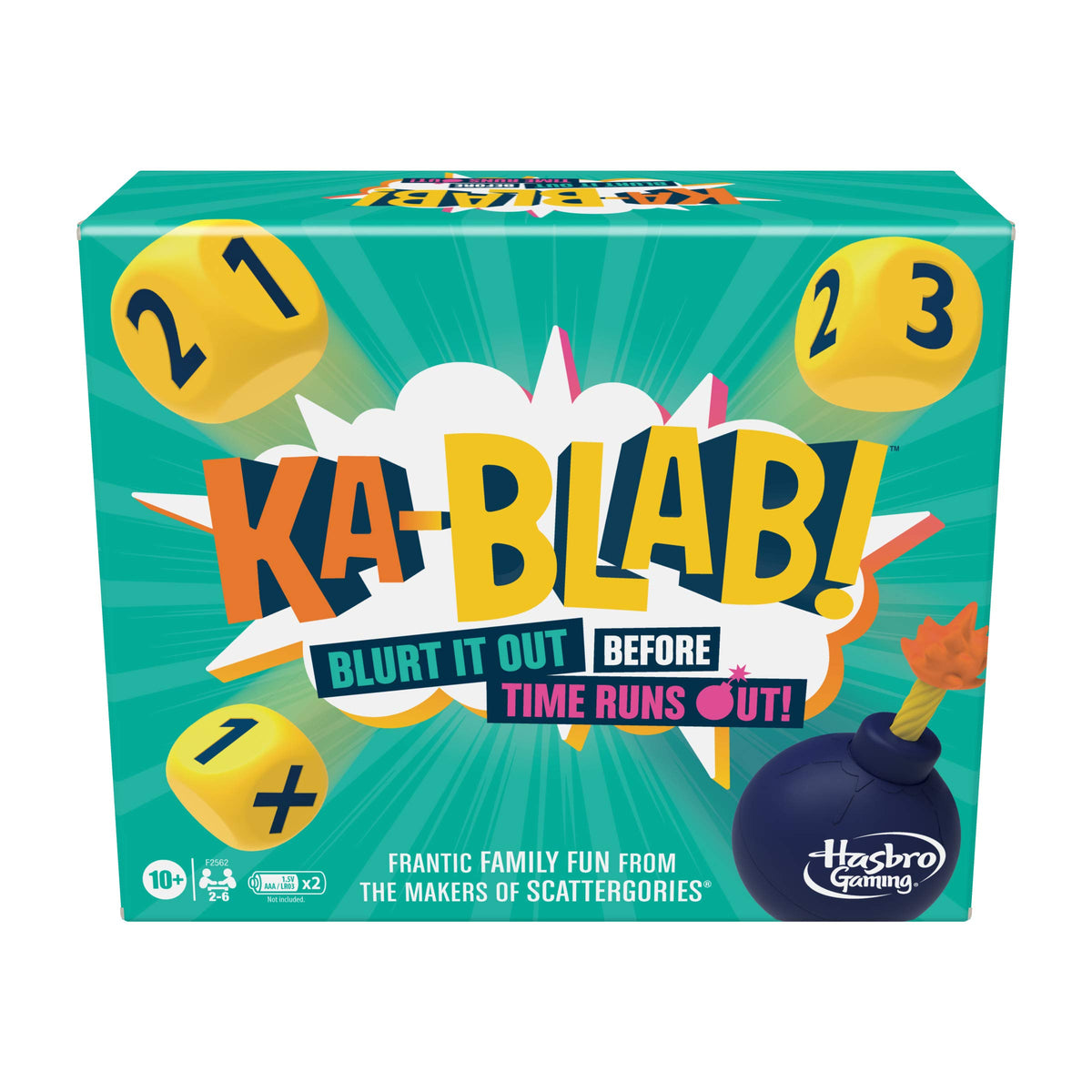 Hasbro Ka-Blab! dice roll in action, speeding family blurting rounds.