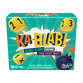 Hasbro Ka-Blab! dice roll in action, speeding family blurting rounds.