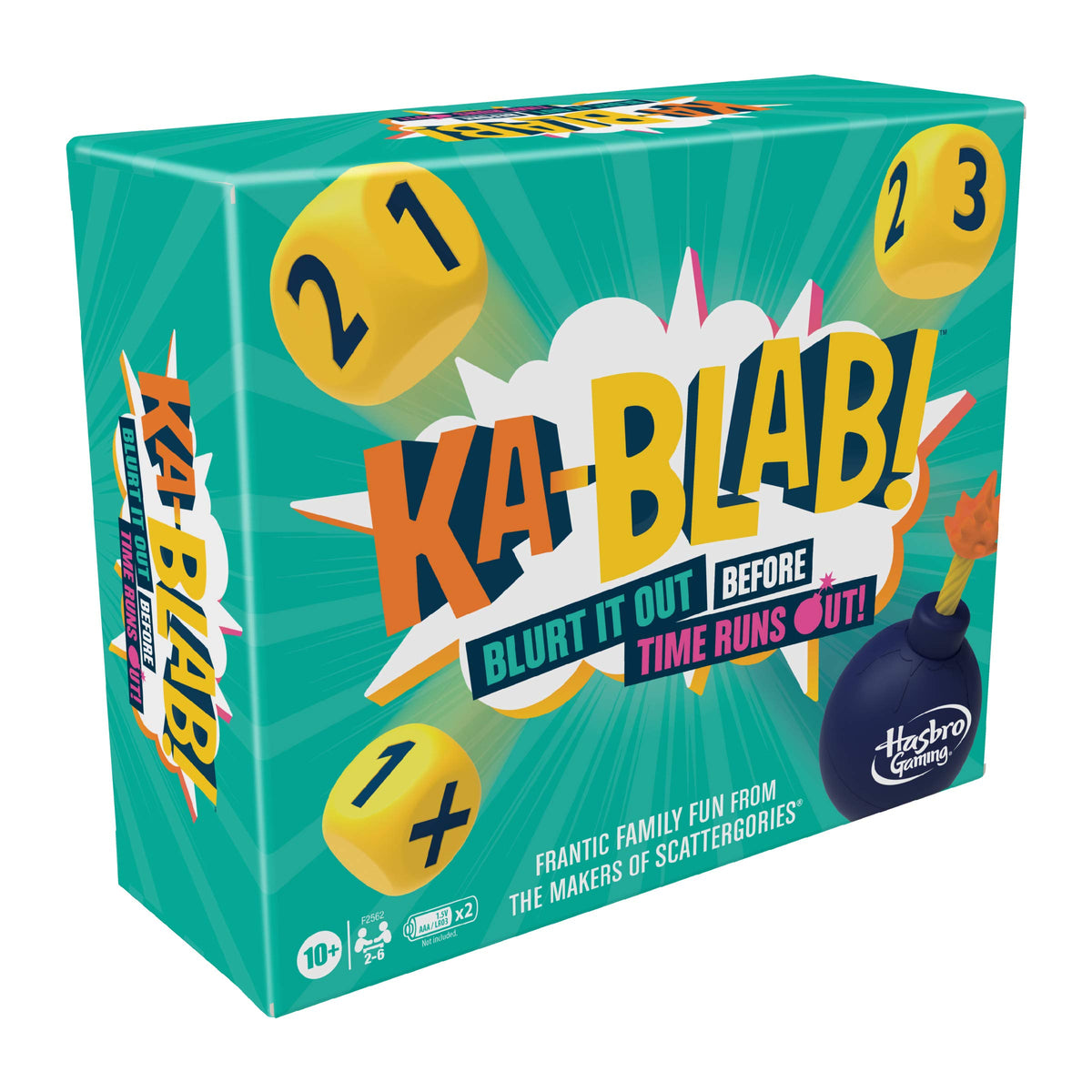 Hasbro Ka-Blab! score tokens track progress during family game night.