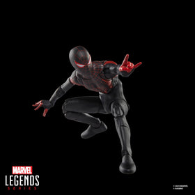 Shelf display with the Marvel Legends Miles Morales set on a stand
