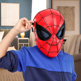Hasbro Marvel Spider-Man Glow FX Mask light-up-lenses demonstrate dramatic effect in play.