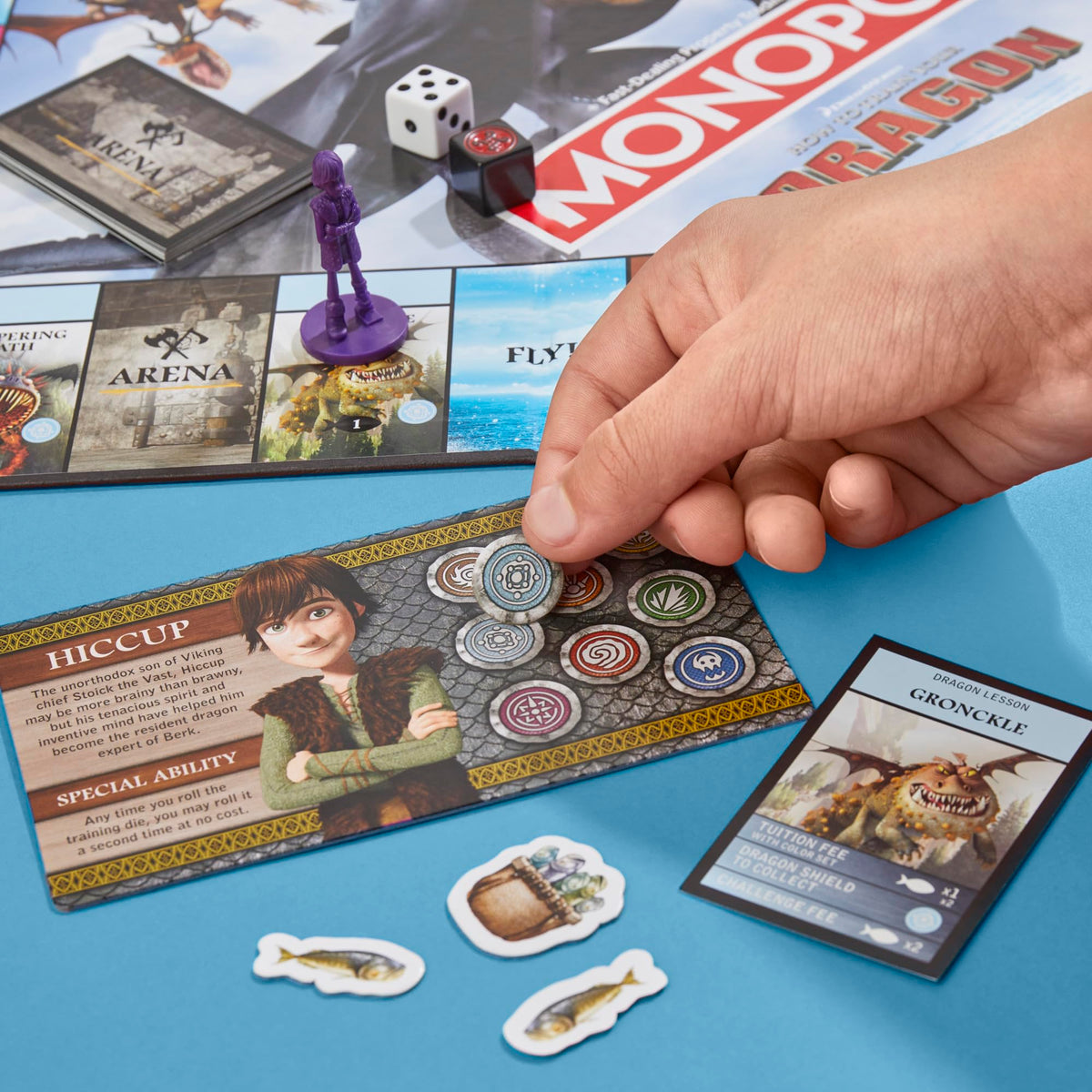 Bright game box and components for a family game night