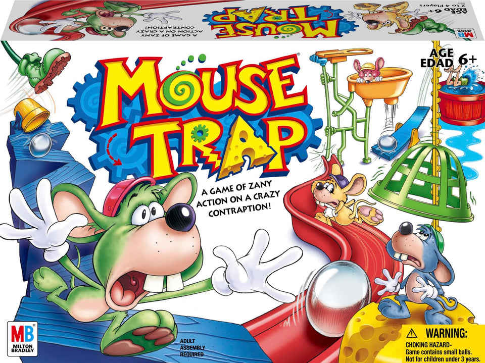 Hasbro Mouse Trap board game for family game night showcasing the board and pieces