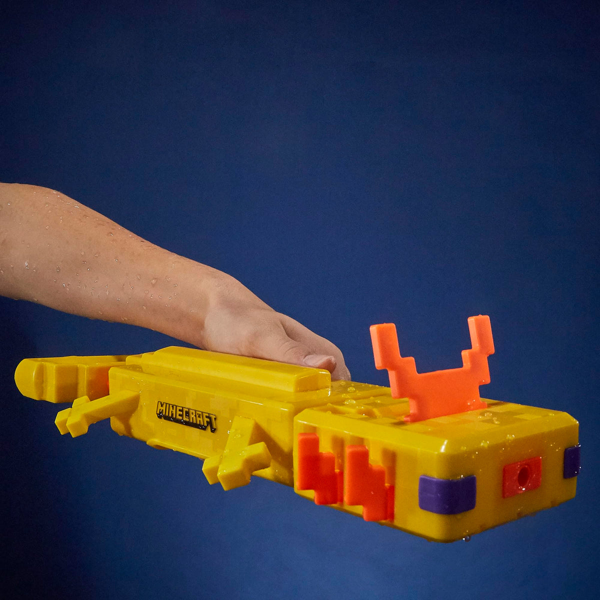 Hasbro Nerf Super Soaker Minecraft Axolotl Water Blaster outdoors scene for active games