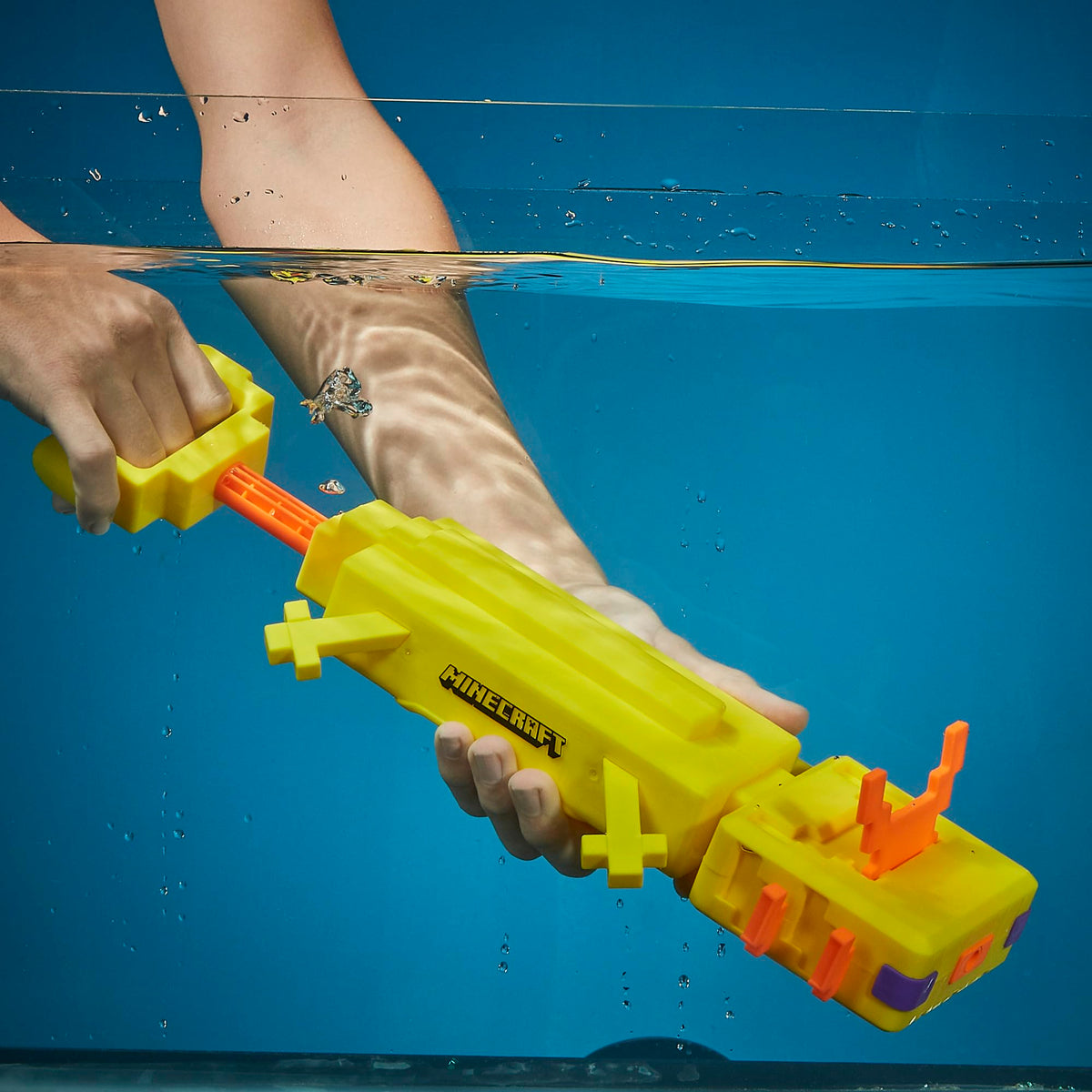 Hasbro Nerf Super Soaker Minecraft Axolotl Water Blaster poseable gills showcase during play