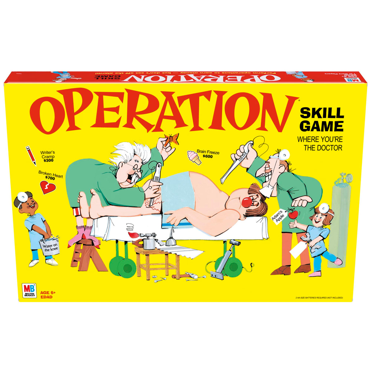 Hasbro Gaming Operation: Cavity Sam on the operating table for hands-on family fun.