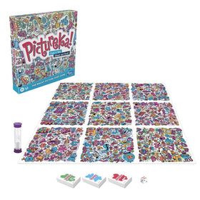 Hasbro Pictureka! tiles on a table for fast family visual search.