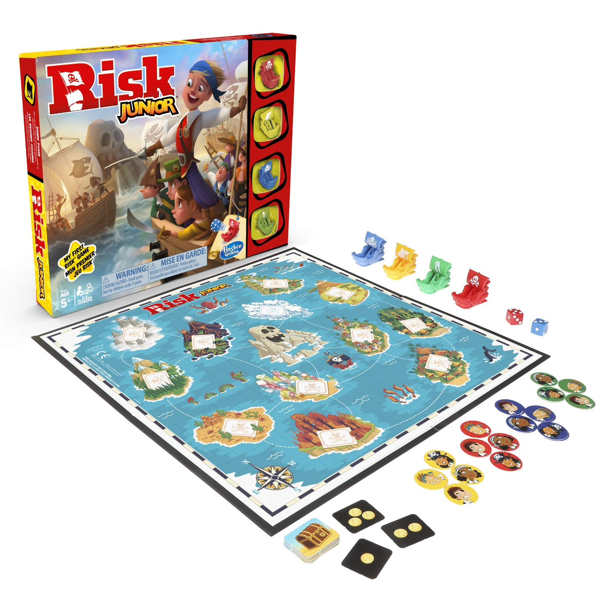 Hasbro Risk Jr dice and treasure cards used to claim islands.