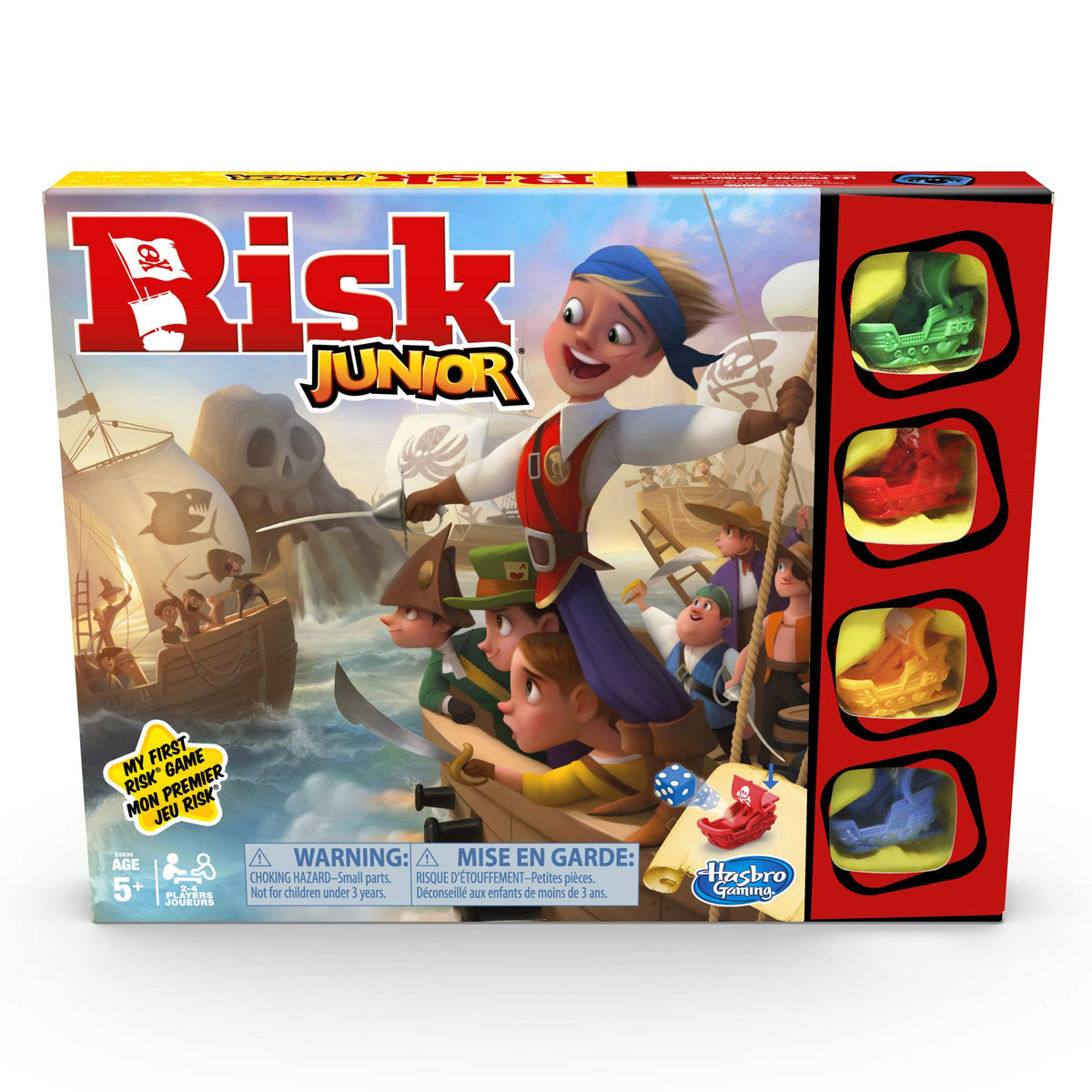 Hasbro Risk Jr pirate board and ships for kid-friendly strategic adventure.