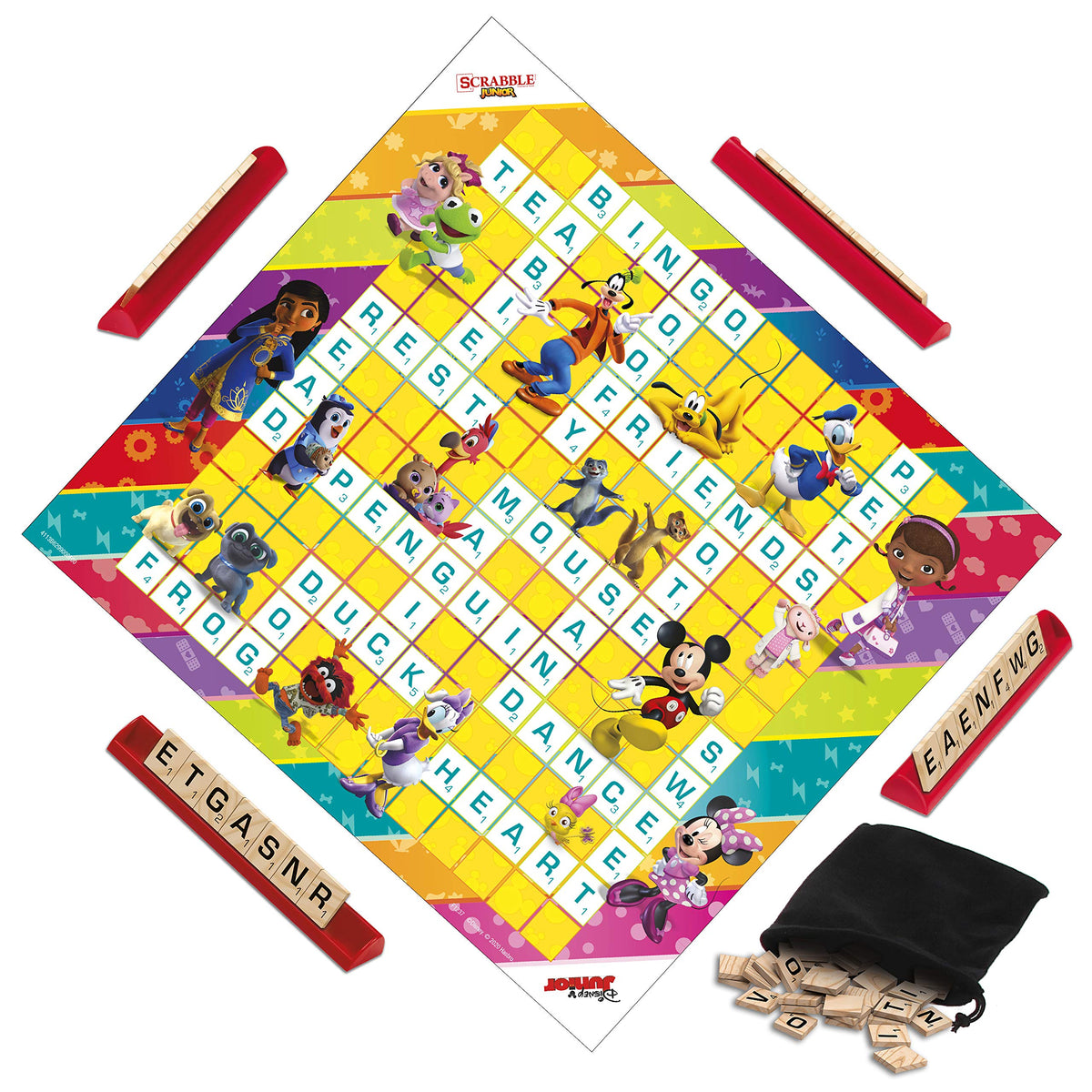 Hasbro Scrabble Junior double-sided board for two play styles, great for early learners.