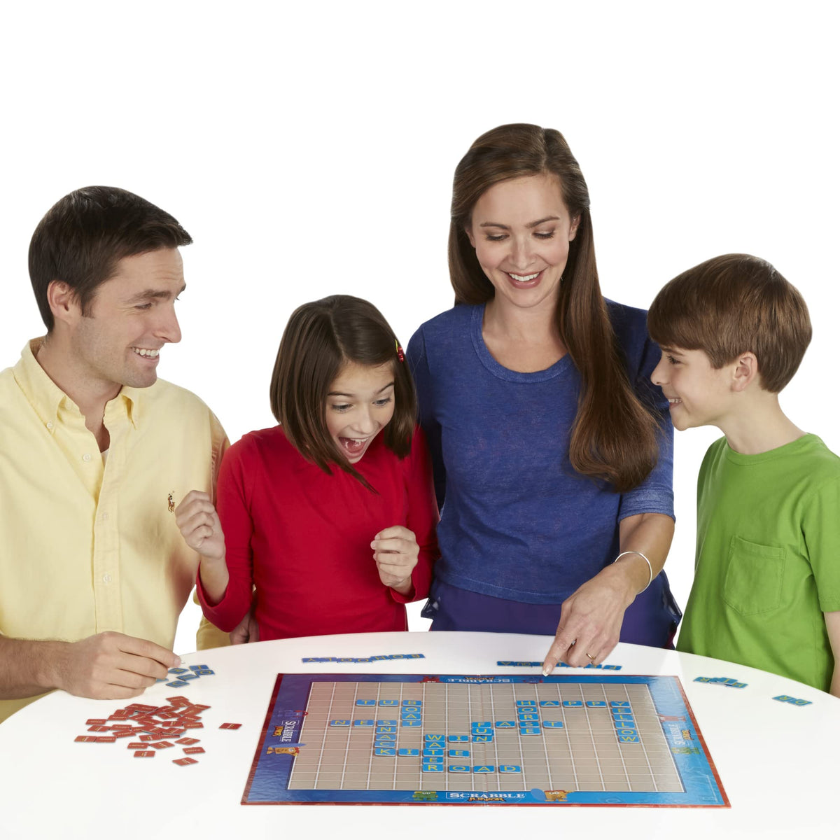 Hasbro Scrabble Junior supports 2-4 players for shared family fun.