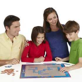 Hasbro Scrabble Junior kid-friendly design encourages early literacy habits.