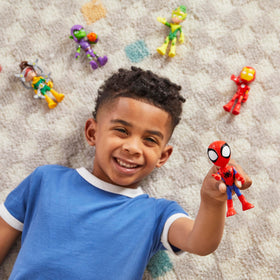 All five Hasbro Spidey figures arranged for quick team up adventures