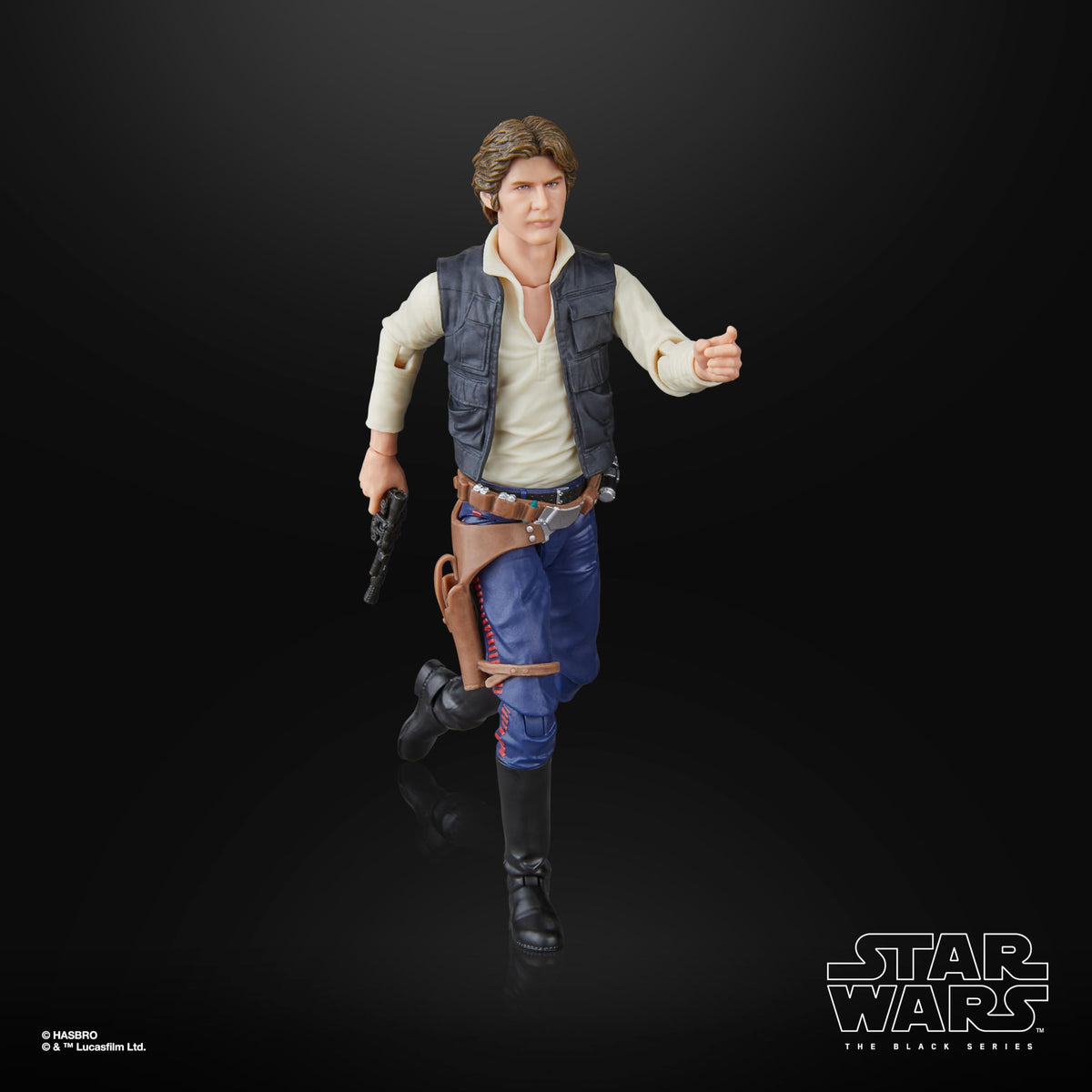 Hasbro The Black Series Han Solo comes with a blaster accessory for action scenes.