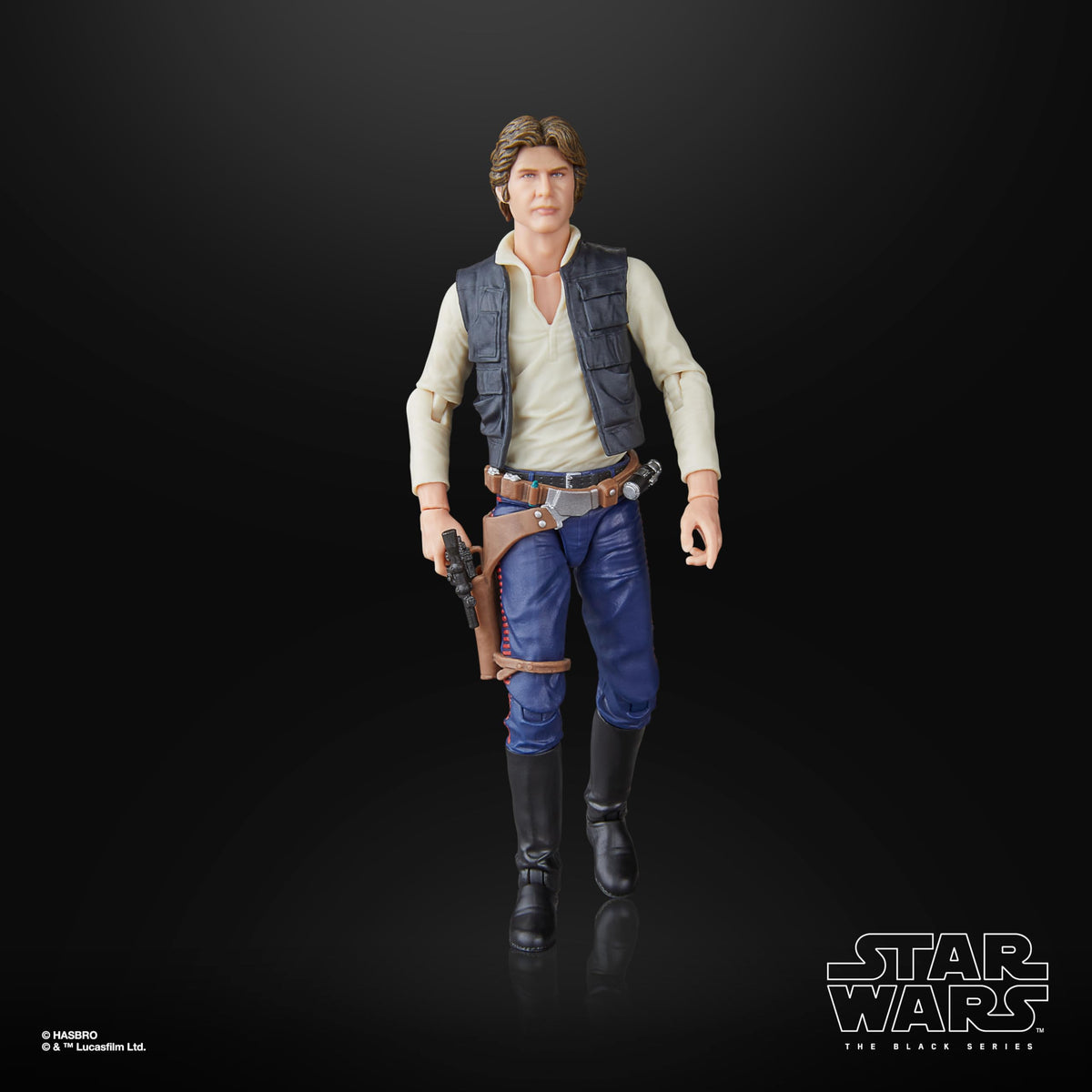 Hasbro The Black Series Han Solo with photoreal deco for movie-accurate look.