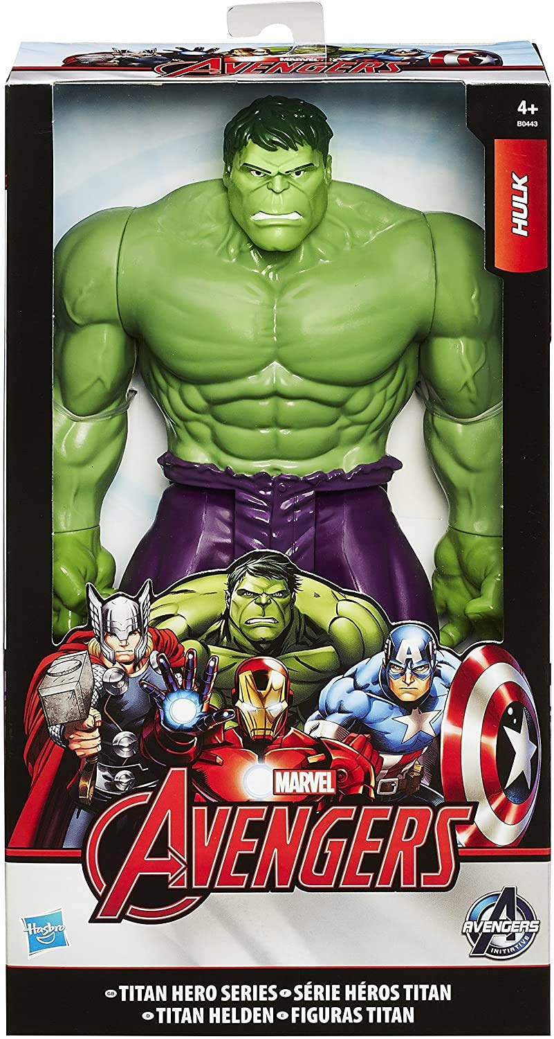 Hasbro Titan Hero Hulk 12inch closeup gamma-green, vivid display detail.