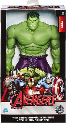 Hasbro Titan Hero Hulk 12inch closeup gamma-green, vivid display detail.