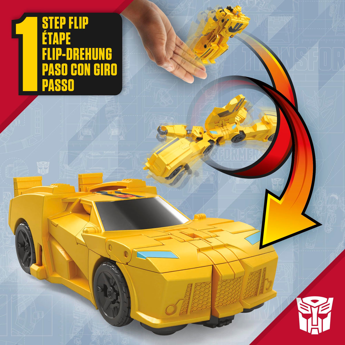 Hasbro Transformers Bumblebee robot to sports car flip during quick play