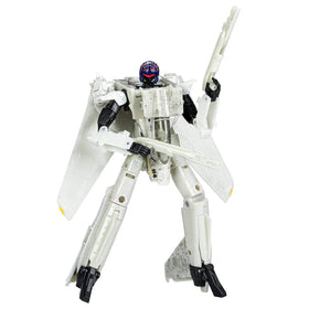 Hasbro Transformers Top Gun Maverick jet mode with missiles for action-ready flights.