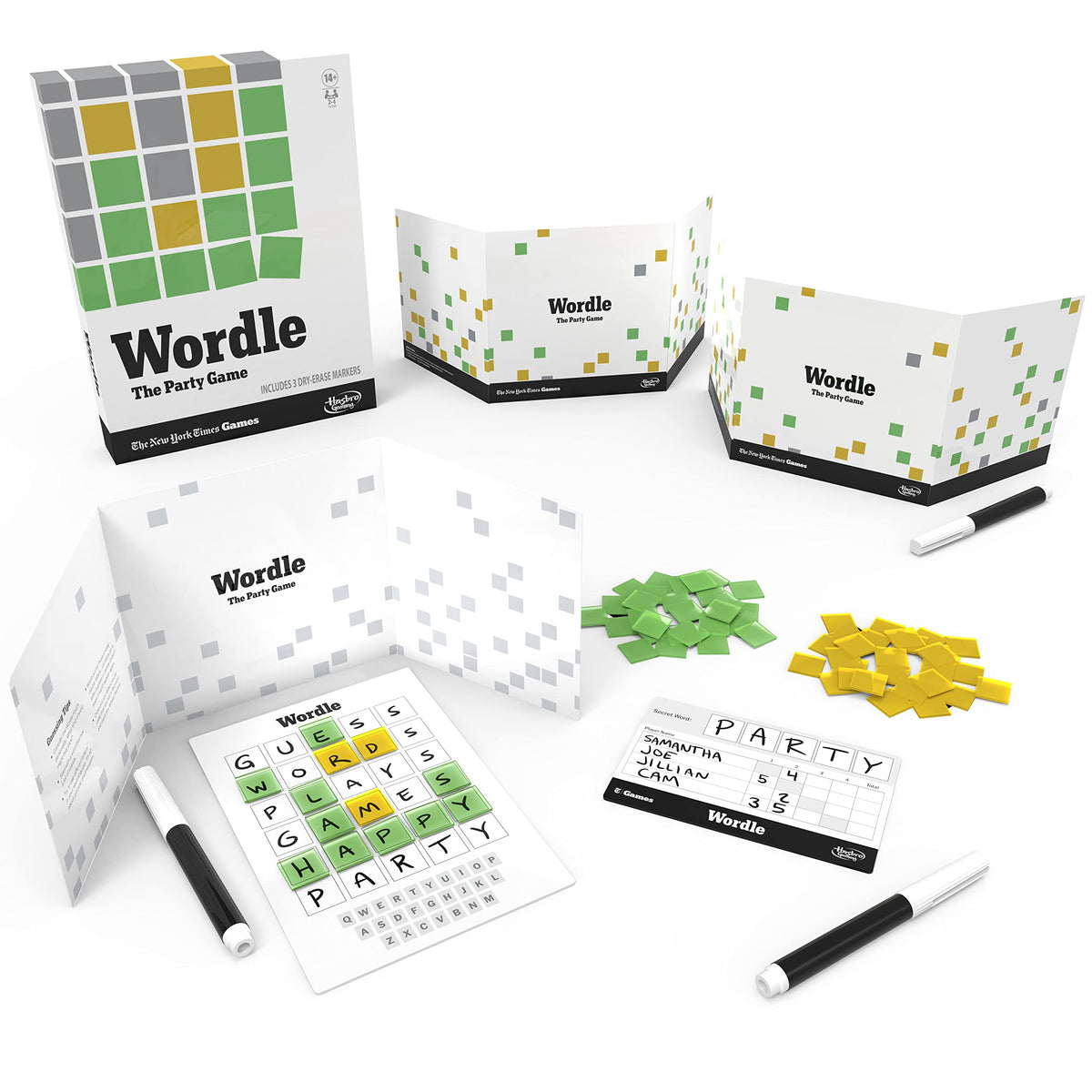Hasbro Wordle Party Game players gathered around for a social word challenge.